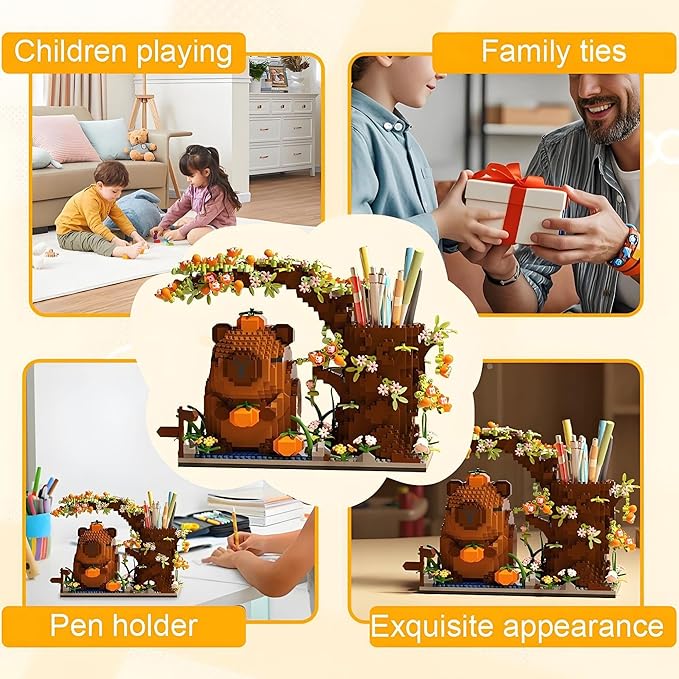 Capybara Building Blocks Set -1880PCS Cute Animals & Flowers Building Bricks Kit Kawaii Capybara Gifts Toy for Kids Age 12+, Capybara Stuff Pen Holder&Desk Organizer, Arts &Crafts for Boys Girls Adult