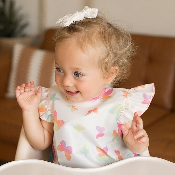 Tiny Twinkle Mess Proof Baby Bib for Girls | Waterproof Toddler Bib for Eating | Baby Apron for Feeding | Machine Washable | Perfect Shower Gift (Butterflies, 6–24M)