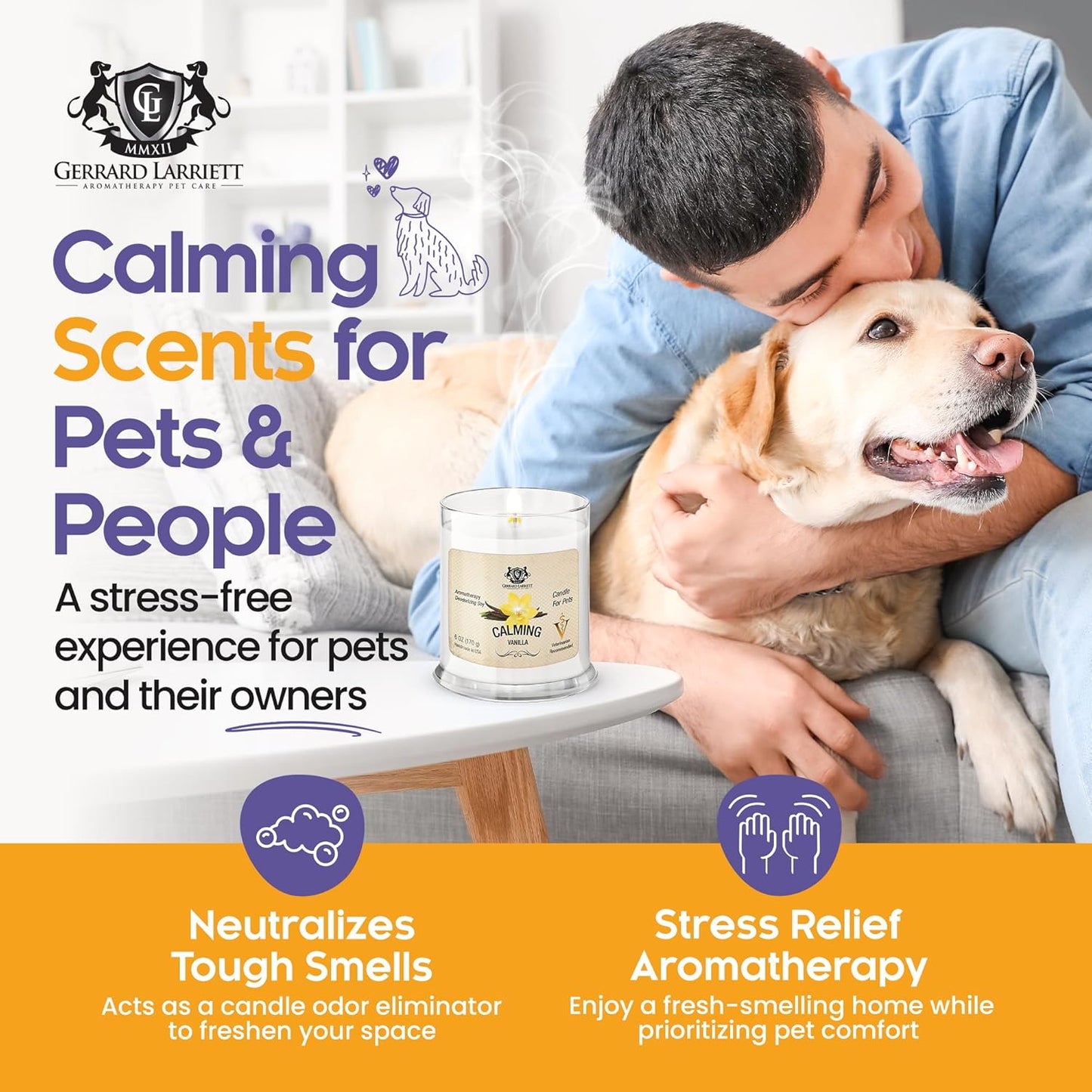Pet Odor Eliminator Candle Calming Vanilla Scented Candle, Calming Candles Aromatherapy for Home Decor, Soy Wax Pet Candles Odor Eliminator for Animal Lover, Aromatherapy by Gerrard Larriett