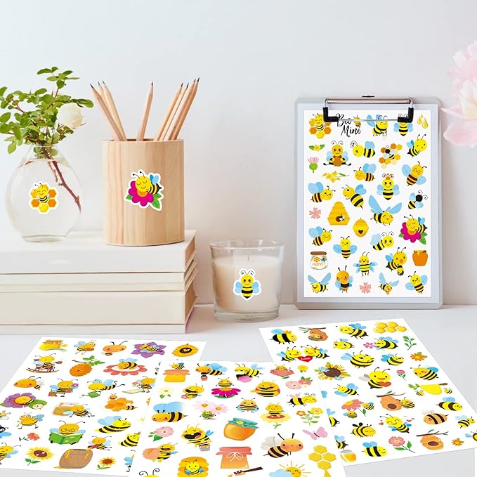 Bumble Bee Stickers Summer Spring Happy Honey Bee Decal Sticker 660 Counts Party Cute Gifts Goodie Bags Decor Game Rewards Birthday Party Favors Water Bottle Sticker Laptop Invitation Decor