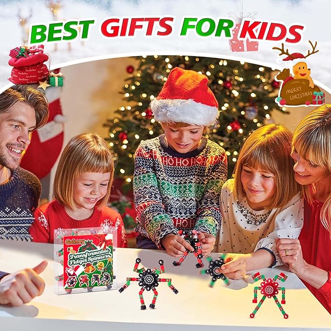 Christmas Fidget Toys Transformable Fidget Spinners for Kids and Adults, Stress Relief Sensory Toys for Boys and Girls Fingertip Gyros for ADHD Autism for Kids Birthday Gifts