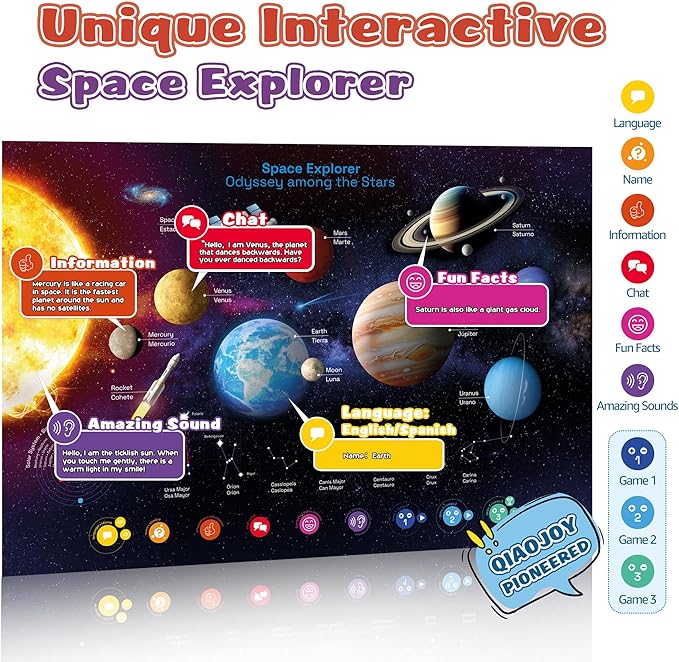 Bilingual Interactive for Kids Talking USA Map Solar System Poster for Kids Learning and Educational Toys,Talking Educational Toy for Ages 3 to 12 Years Old Girls/Boys,Learning Chart for Preschool