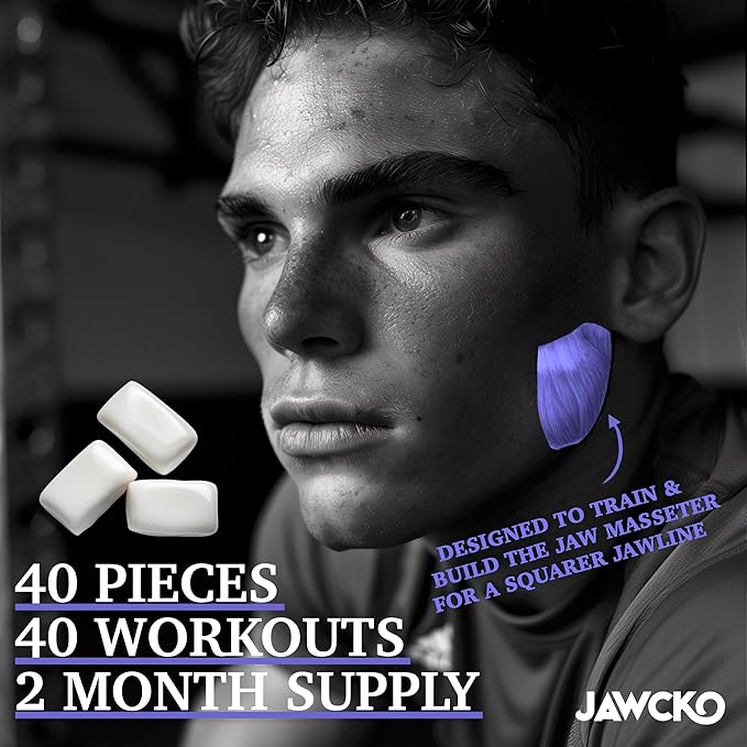 JAWCKO Ultra-tough Jawline Chewing Gum | Get a Stronger, Squarer Jawline | Juiced Acai Jaw Training Hard Gum | Chisel, Sculpt, Tone your Jaw | 15X Hardness | Facial Fitness Mewing Gum | 40 Pieces/Pack