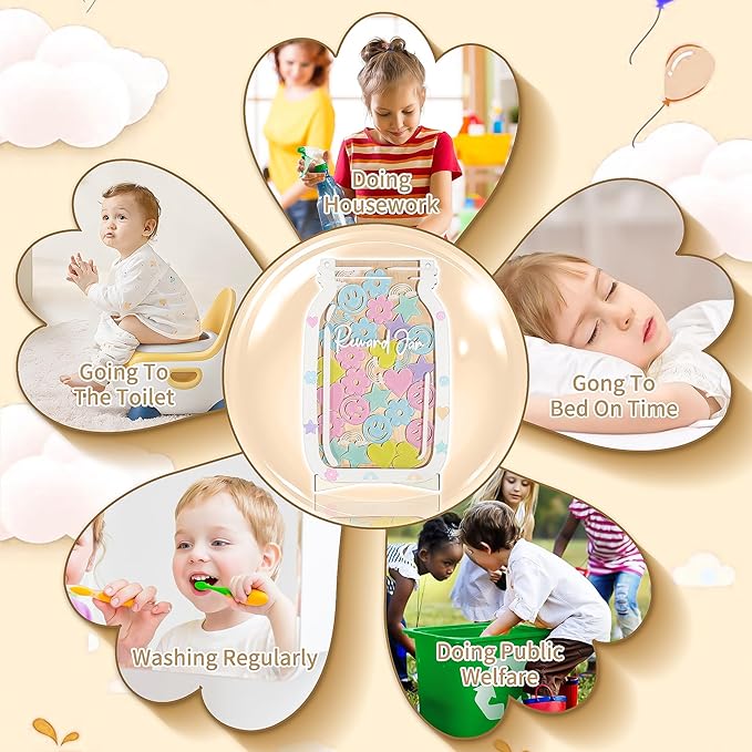 Personalized Magnetic Reward Jar for Kids, Star Jar Reward System with Colorful Letter Stickers, Potty Training Chart Toddler Boys/Girls, Positive Behavior Chart for Classroom (40Pcs)