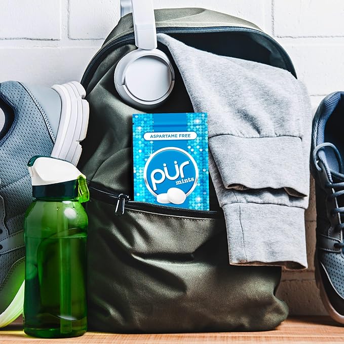 PUR Mints | Aspartame Free Breath Mints | Made with Xylitol | Sugar Free, Vegan, Gluten Free | Natural Peppermint Flavor | 65 Pieces in Re-Sealable pouch (Pack of 3)