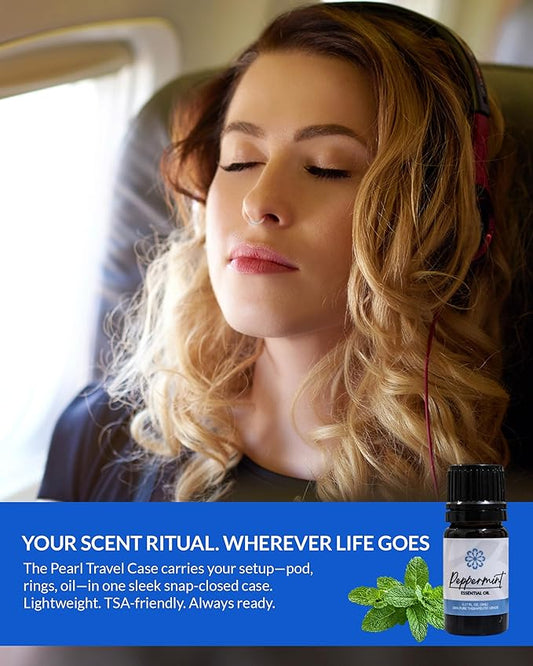 Essence Pearl Travel Case - Wearable Aromatherapy Kit with Nasal Diffuser Rings, Soaking Bay, and 5mL Essential Oil – Portable Wellness Gift Set for On?The?Go Self Care