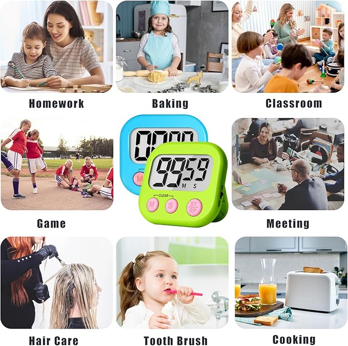 ZILLEEN Classroom Timer for Kids Teachers 12 Pack Digital Tmers, Blue & Green