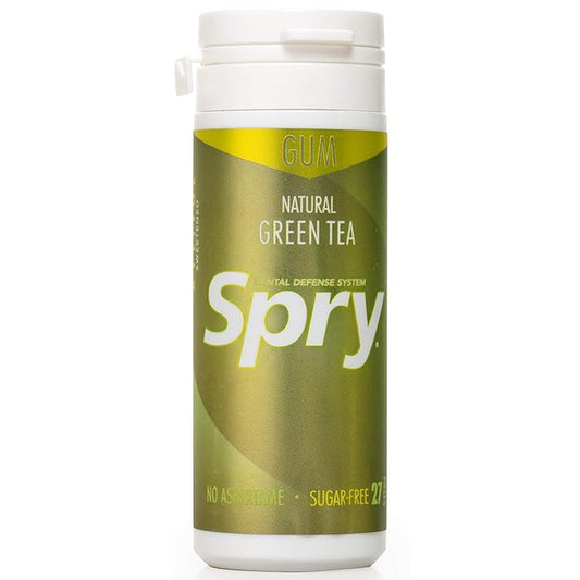 Spry Fresh Natural Xylitol Chewing Gum Dental Defense System - Aspartame-Free, Sugar-Free, Non-GMO, Gluten-Free (Green Tea, 27 Count - Pack of 1)