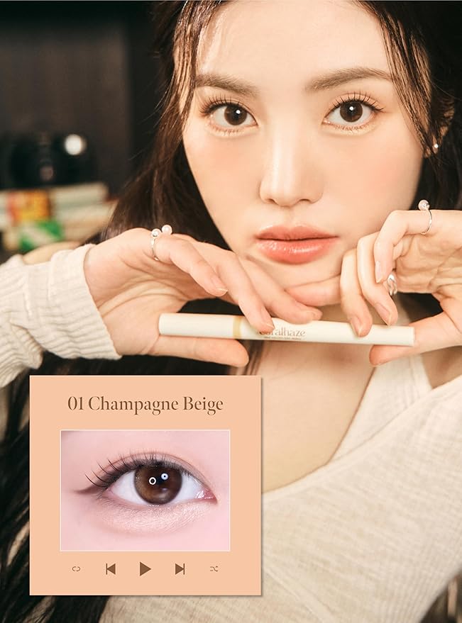 Idol AEGYO-SAL Maker 01 Champagne Beige, 2-in-1 Under-Eye Highlighter and Contour Liner for Bright, Voluminous Eyes, Long-Lasting, Smudge-Proof Shimmer Stick with Natural Glow, Korean Beauty