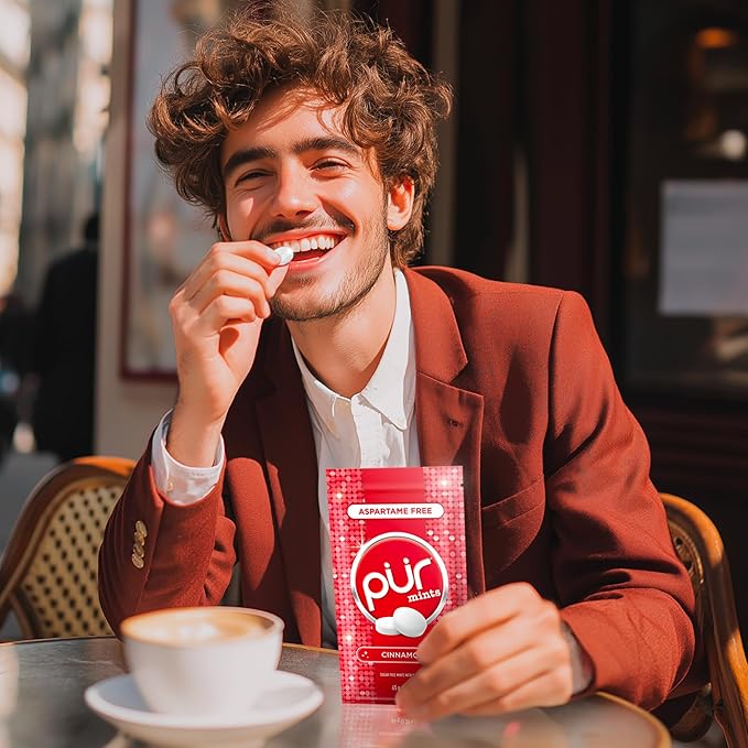 PUR Mints | Aspartame Free Breath Mints | Made with Xylitol | Sugar Free, Vegan, Gluten Free | Natural Cinnamon Flavor | 65 Pieces in Re-Sealable pouch (Pack of 1)