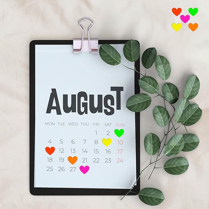 YSHIHE Fluorescent Heart Stickers, 1650 Pieces, Neon Colors, 3/4 Inch Mini Labels, 55 Sheets for Party, Gift Packaging, Decorating