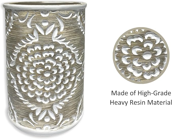 Regal Resin Bathroom Tumbler - Decorative Toothbrush Holder Cup for Bathroom Vanity Organizer and Countertop Decor Beige