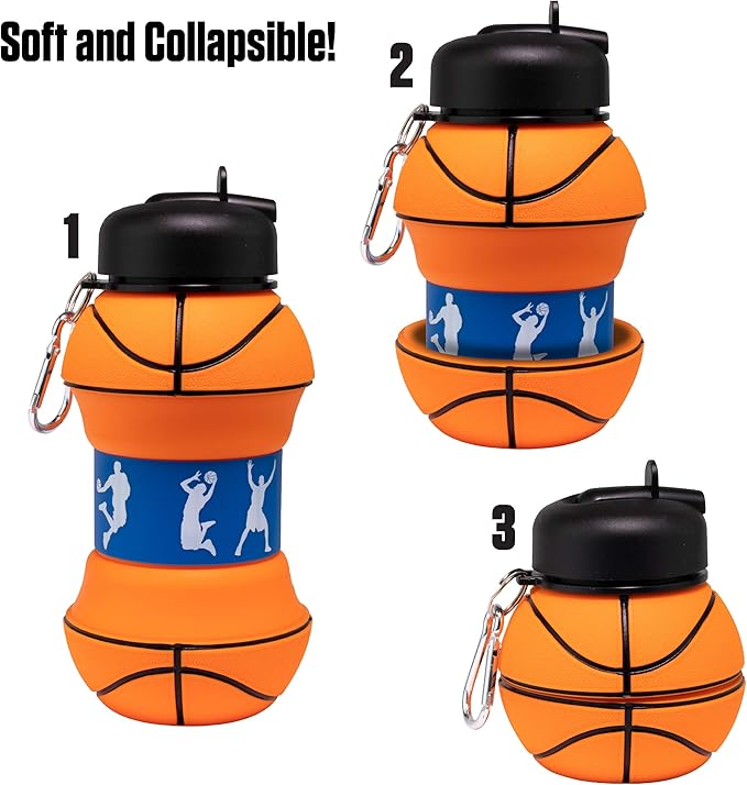 Maccabi Art Clip-On Collapsible BPA-Free Silicone Basketball Water Bottle for Kids, 18 Oz. Size
