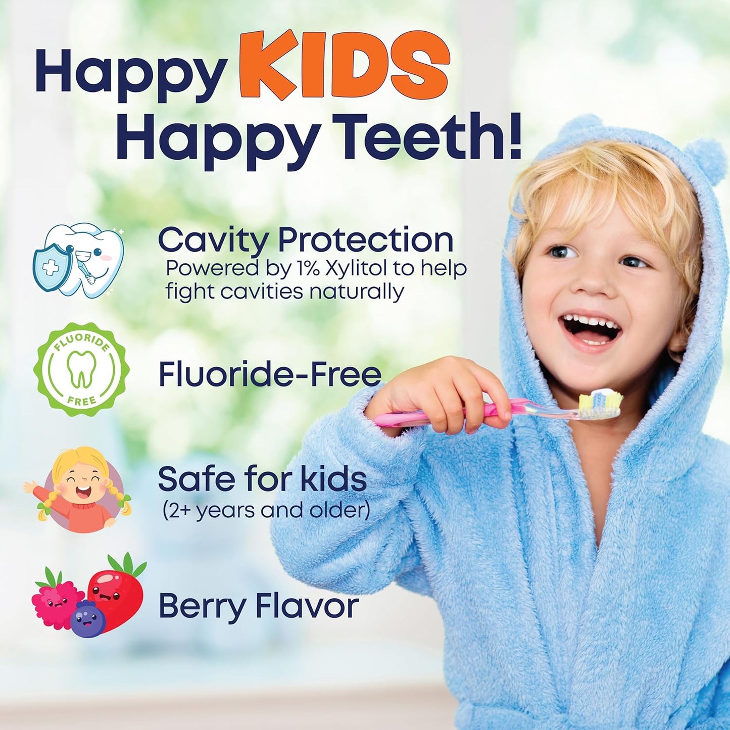 Kiss My Face Kids Toothpaste – Fluoride Free, Natural Berry Flavor, Gentle Cleaning for Children’s Teeth & Gums – Vegan, Sugar Free, SLS Free, No Artificial Colors or Flavors, with Xylitol – 4 oz