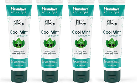 Himalaya Botanique Kids Toothpaste, Herbal, Cool Mint Flavor, Fights Plaque, Fluoride Free, Gentle, No Artificial Flavors or Colors, SLS Free, Gluten Free, Cruelty Free, Vegan, Foaming, 4 Oz, 4 Pack…
