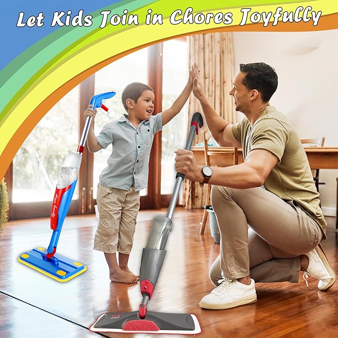 Kids Mop Cleaning Toy Set, Mini Size Mop for Kids, Toddlers Small Spray Mop Really Works, Montessori Toys Educational and Pretend Play Toy Gift for Toddlers Boys Girls