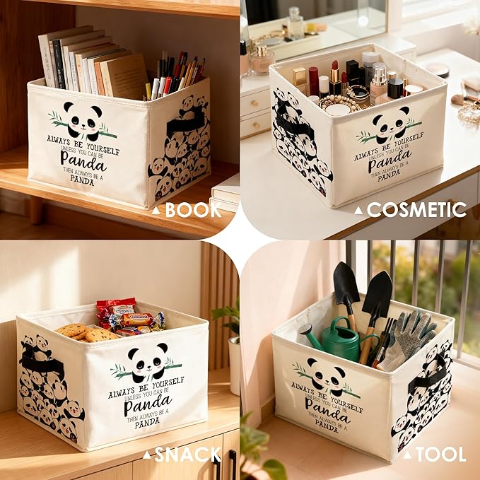 Inspirational Cute Panda Storage Bins Box, Toybox for Girls Boys, Always Be Yourself Panda Foldable Baskets Organizer with Handles for Bedroom Bathroom Kids Room Clothes Toys Books