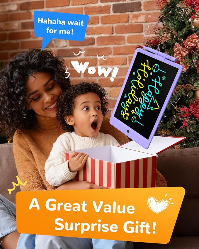 KOKODI LCD Writing Tablet, 10 Inch Colorful Toddler Doodle Board Drawing Tablet, Erasable Reusable Electronic Drawing Pads, Educational and Learning Toy for 3-6 Years Old Boy and Girls(Purple)