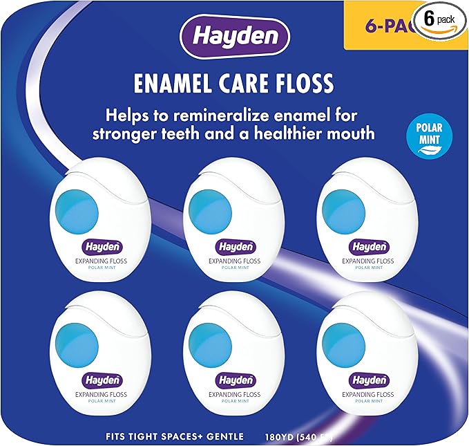 Hayden Enamel Care Dental Floss | for Sensitive Mouths | Helps Restore Enamel | Mint Flavor | 30 Yards per Unit (Pack of 6)