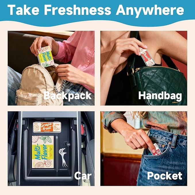 Travel Floss Picks, 4-Flavor Variety Pack (Mint, Strawberry, Grapefruit, Peach), 120 Count Dental Floss for Adults (3 Boxes of 4 Travel Packs)