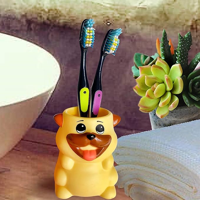 Kids Toothbrush Holder Toothbrush Organizer – Durable Silicone Animal Tooth Brush Holder – Easy to Clean Toothbrush and Toothpaste Holder – Toothbrush Holders for Bathrooms by Lily’s Home (Dog)