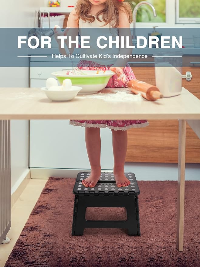 Dyforce 9 Inch Folding Step Stool for Kids and Adults, Collapsible Light-Weight Foot Stools Foldable for Toddler, Kitchen, Bathroom, 300 lb Capacity (Black)