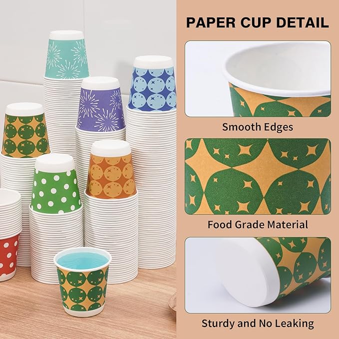 Tamone 600 Pack 3 oz Bathroom Cups, Small Paper Cups, Balloon Design Disposable Cups, Blue, Green, Orange, Mouthwash Cups for Party, Picnic, BBQ, Travel, Home and Event