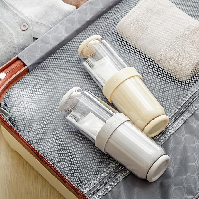 Toothbrush Cup with Cover, Travel Toothbrush Case Portable Toothbrush Holder for Traveling Business Camping School Bathroom (Beige)