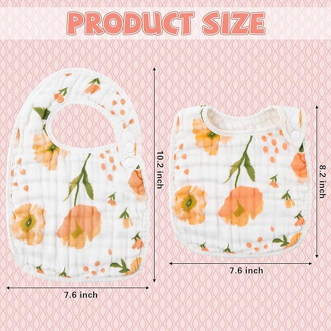 Zainpe 6Pcs Snap Muslin Cotton Bibs for Baby, Flamingo Star Flower Machine Washable Adjustable Burp Cloths with 6 Absorbent Soft Layers for Infant Newborn Toddler Drooling Feeding and Teething