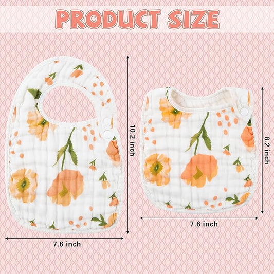 Zainpe 6Pcs Snap Muslin Cotton Bibs for Baby, Flamingo Star Flower Machine Washable Adjustable Burp Cloths with 6 Absorbent Soft Layers for Infant Newborn Toddler Drooling Feeding and Teething
