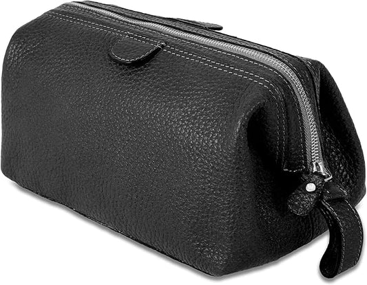 KomalC Premium Buffalo Leather Toiletry Bag for Men & Women – Leather Dopp Kit With Water resistant Lining, Premium Toiletry Travel Pouch, Unisex Wash Bag for Toiletries, Gifts for Men and Women