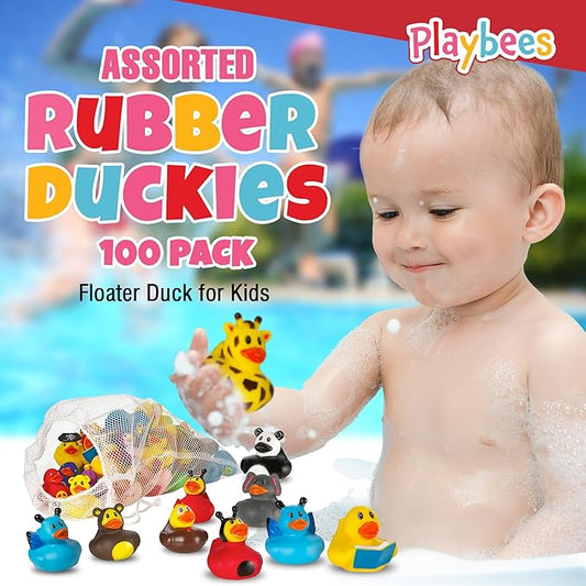 Playbees Rubber Ducks in Bulk 100 Pack Assortment Duckies Kids Baby Bath Shower Toys Jeep Ducking Floater Summer Beach Pool Activity Baby Showers Accessories Classroom Incentives