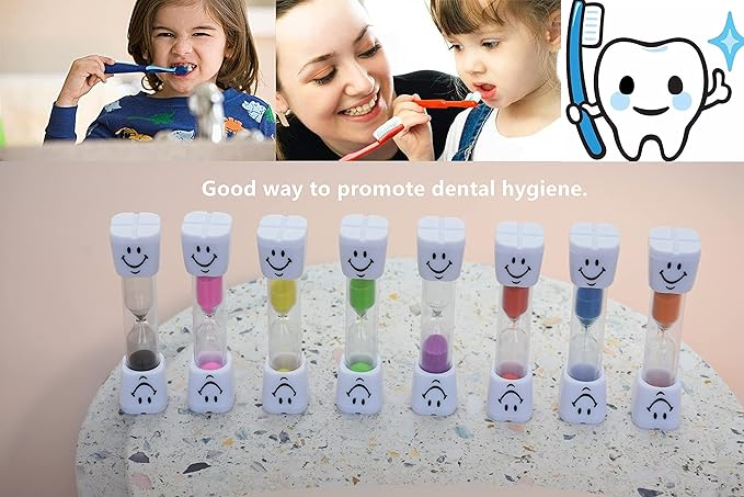2 Minute Sand Timer Set, 8 Pack Colorful Smiley Hourglass Timers for Kids Proper Tooth Brushing
