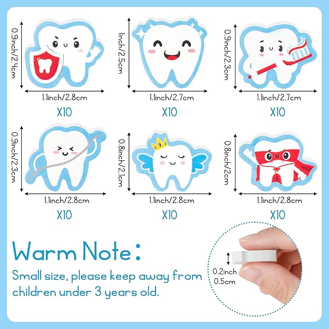 CJiangpo 60Pcs Tooth Mini Erasers for Kids Bulk, Cute Tooth Fairy Pencil Rubber Eraser Cartoon Novelty Teeth Themed Party Favors Filler School Classroom Prizes Gifts