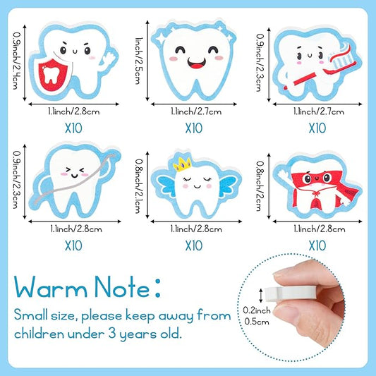 CJiangpo 60Pcs Tooth Mini Erasers for Kids Bulk, Cute Tooth Fairy Pencil Rubber Eraser Cartoon Novelty Teeth Themed Party Favors Filler School Classroom Prizes Gifts