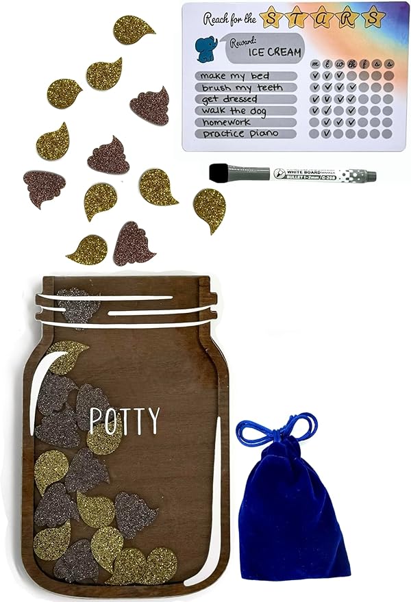 Trader Z's Kids- Premium Wooden Star Reward Jar, Chore Chart, Toddler/Kids Potty Training, Classroom and Teacher Gifts, Boys and Girls Behavior Chart, Magnetic Reward Chart (Potty Training Jar)