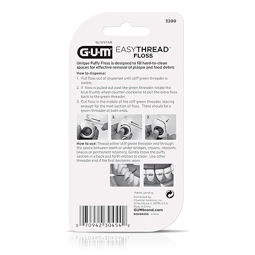 GUM EasyThread Threader Floss - Expanding Dental Floss for Braces, Bridges, and Implants - Built in Rigid Floss Threaders (50 Uses)