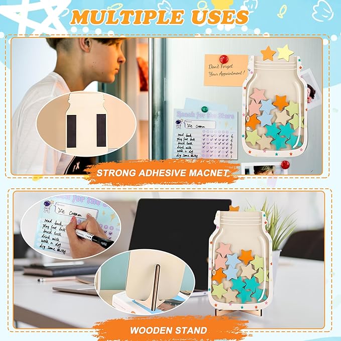 Magnetic Reward Jar, Star Reward Jar Set for Kids Potty Training Reward Jar System for Classroom, Magnetic Reward Jar for Classroom Board Behavior Management Home Reward Jar (Polka Dots)