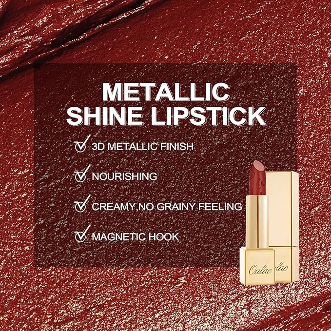 Oulac Matte Plummy Red Lipstick with Glow Metallic Finish - Vegan Lipstick for Women, Creamy Texture, Hydrating Clean Beauty Formula, High-End Magnetic Hook Design, GM13 Daring