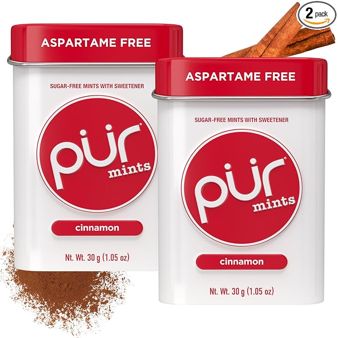 PUR Mints | Aspartame Free Mints | Made with Xylitol | Sugar Free, Vegan, Gluten Free & Keto Friendly | Natural Cinnamon Flavored Mints, 30 Pieces (Pack of 2)