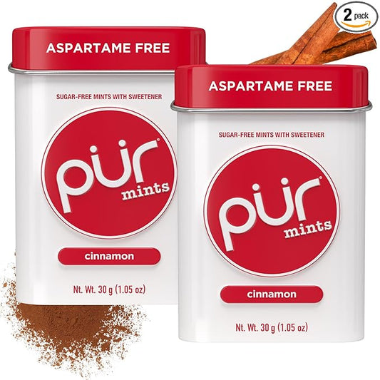 PUR Mints | Aspartame Free Mints | Made with Xylitol | Sugar Free, Vegan, Gluten Free & Keto Friendly | Natural Cinnamon Flavored Mints, 30 Pieces (Pack of 2)