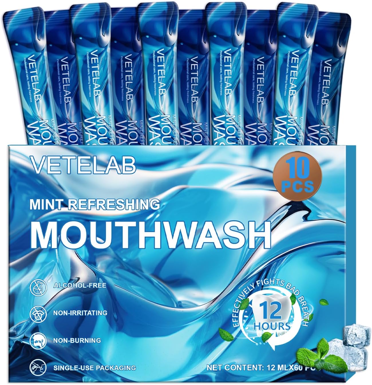 Portable Travel Size Mouthwash Packets - TSA-Approved Mini Mint Mouthwash for Adults, Alcohol & Fluoride-Free Oral Care for Air Travel, Dates & Office, 10 Individually Wrapped 0.4oz Packs