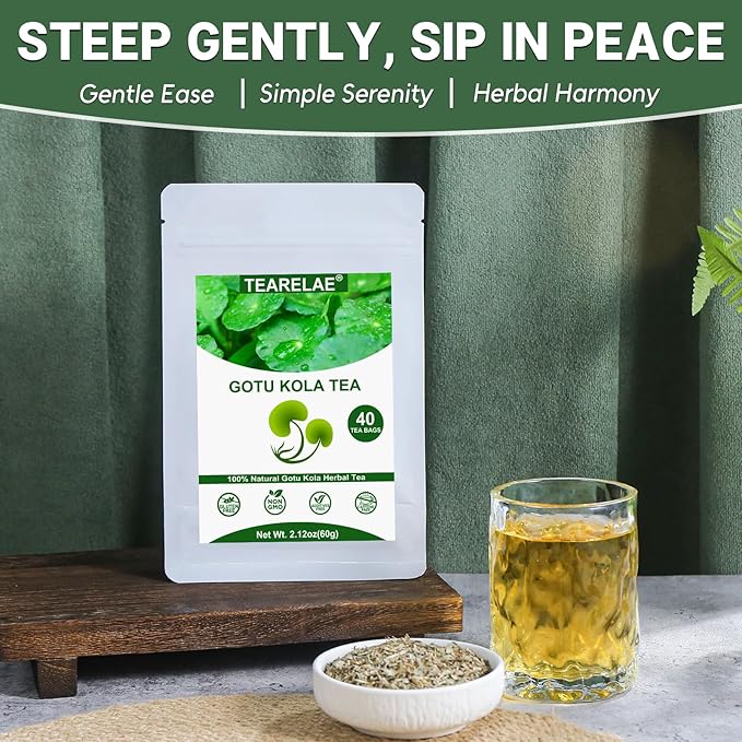 TEARELAE - Gotu Kola Tea Bags - 40 Count - 100% Pure Cut & Sifted Centella Asiatica - Natural Premium Herbal Tea For Health - Non-GMO - Caffeine-Free