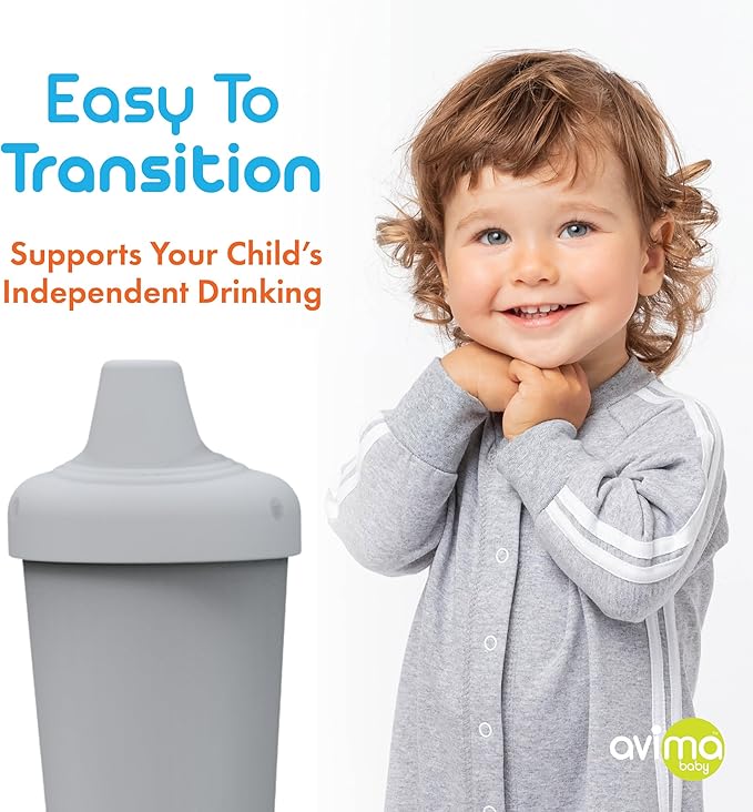 Avima Spill Proof Sippy Cups for Toddlers 1-3 Years - Bite Resistant & BPA Free Training Toddler Cups for Boys & Girls, 10 Oz, 4 Pack Set - Neutral Blue