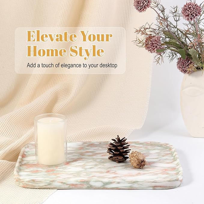 Koville Marble Tray, 12"x8" Marble Vanity Tray for Bathroom Kitchen Countertop, Rectangular Stone Tray for Cosmetics Perfume Trinket, Decorative Catchall Trays (Rosso Norvegian)