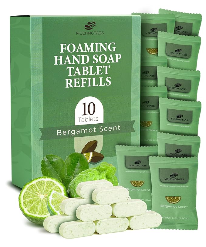 Foaming Hand Soap Refill Tablets - Bergamot Scent - Hand Wash Concentrate, Portable 10-Pack Travel Tablets