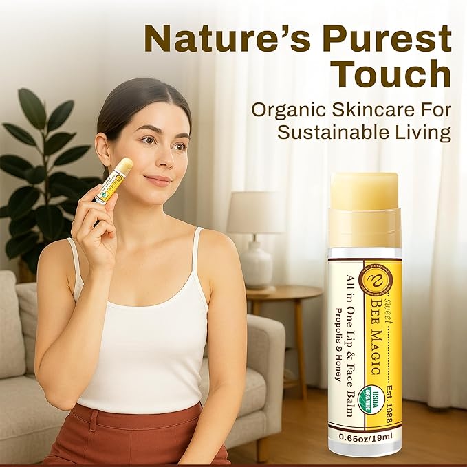 Sweet Bee Naturals Magic Wand - Certified Organic Lip and Face Moisturizing Wand - Natural Balm Wand for Dry Skin and Lips, Non-Petroleum Jelly for All Ages and Skin Types,0.65 oz-6 pack