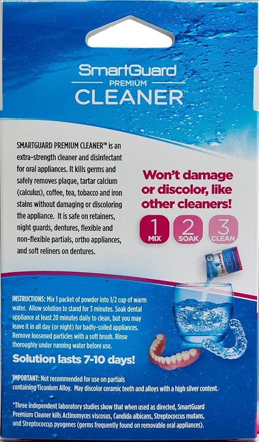 SmartGuard Premium Cleaner Crystals & Cleaning Case -(110 Cleanings)- Removes Stain, Plaque, & Bad Odor from Clear Braces, Dentures, Night Guards, Mouth Guard, & Retainers.