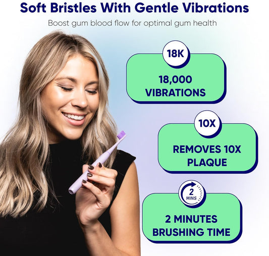 Something Nice Electric Sonic Toothbrush with Case | Dentist Approved, Soft Bristles, & Ergonomic Design | 18K Vib/Min Travel Electric Toothbrush for Braces (Batteries NOT Included)