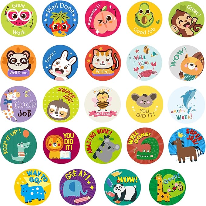 3 Rolls Motivational Stickers for Kids 1500 Pcs Round Animal Incentive Stickers for School Classroom Potty Training Rewards (Cute Animals)